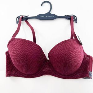 Tommy Hilfiger Underwire Lightly lined Geometric Lace bra Burgundy NWT 34C